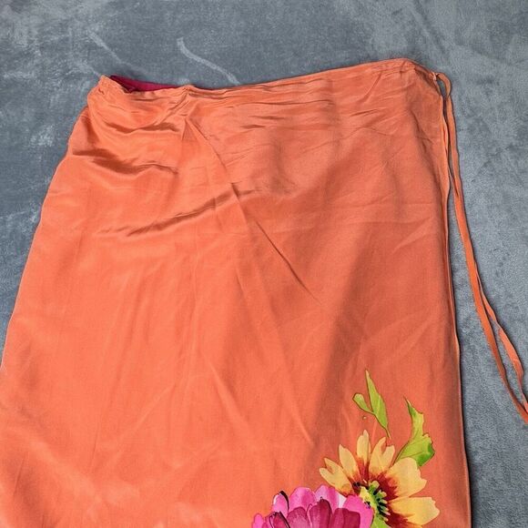 MUSE Women’s Sz 14 100% Silk Floral Print Wrapped Tied Lined Maxi Skirt Pink Ora - Picture 7 of 14